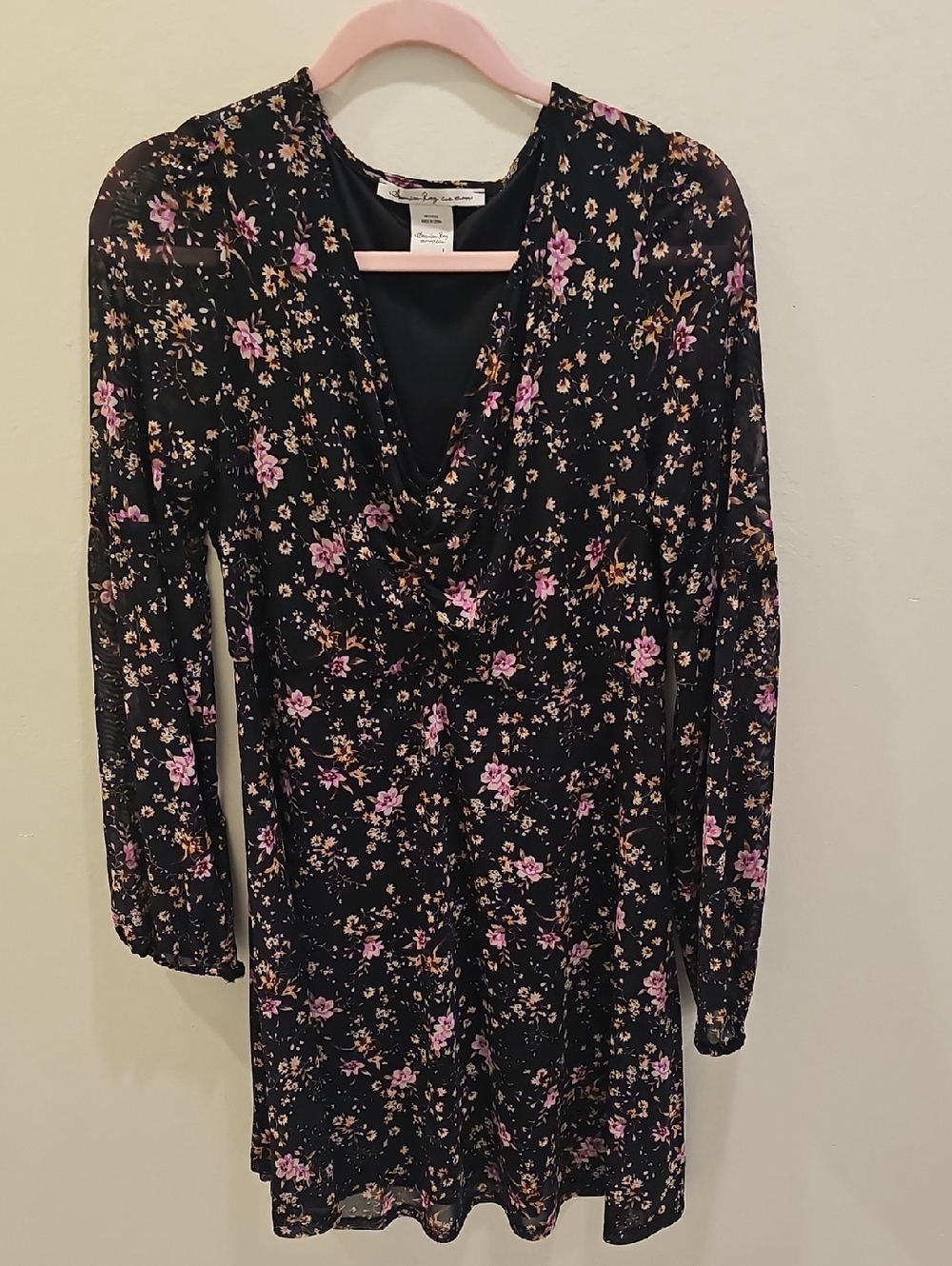 American Rag Black Floral Dress with Pink & Yellow Accents